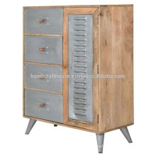 Industrial Metal and Mango wood 4 Drawers and 1 door Sideboard